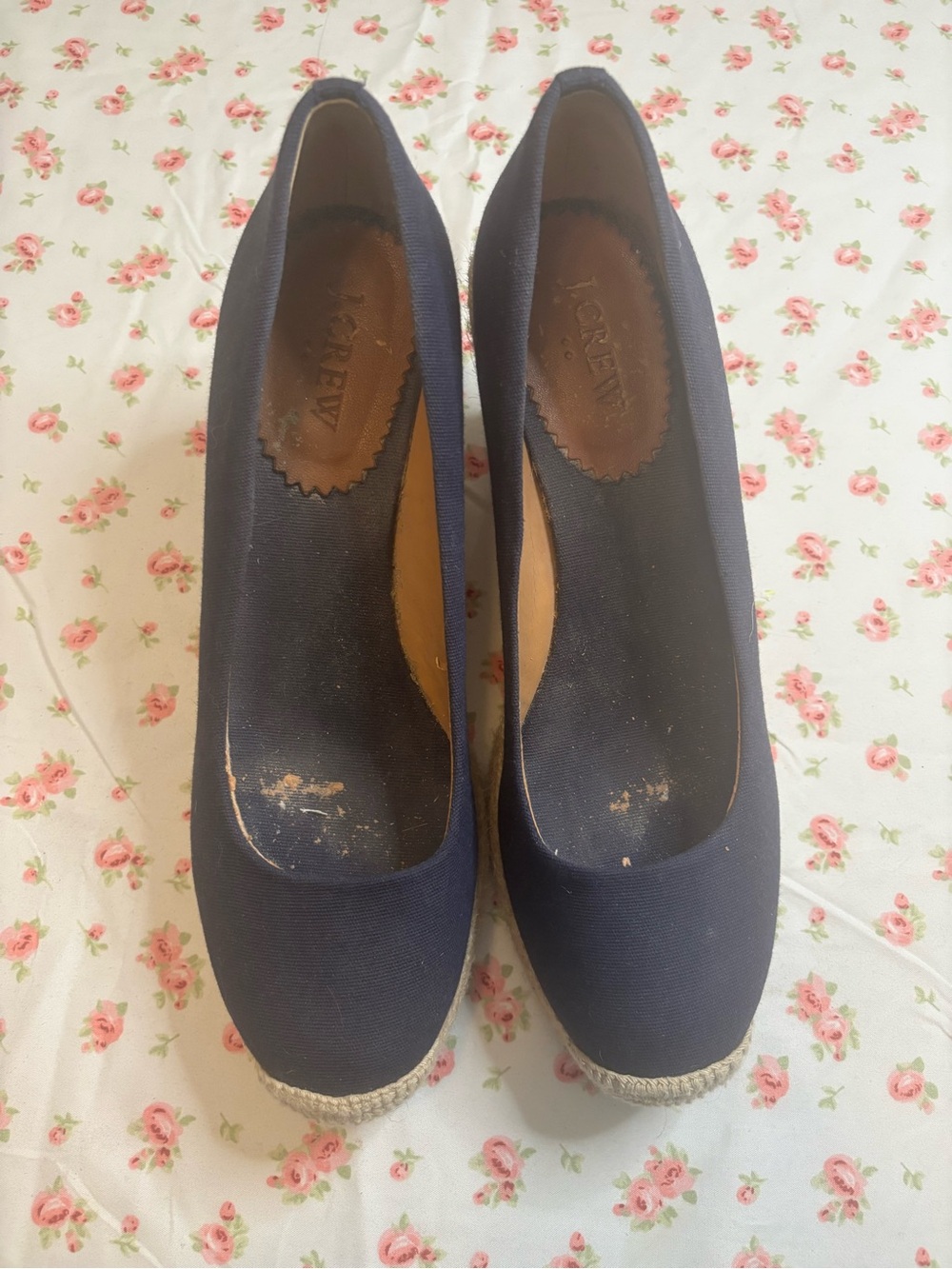 J. Crew Navy Espadrille Wedge Pumps